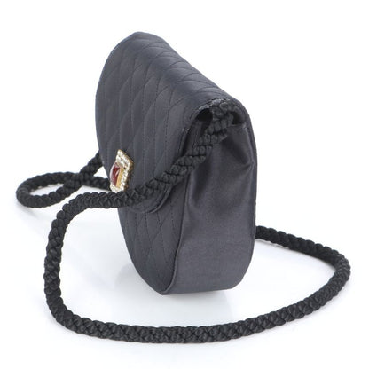 Chanel With Serial Seal Matelasse Satin Half Moon Rhinestone Shoulder Bag