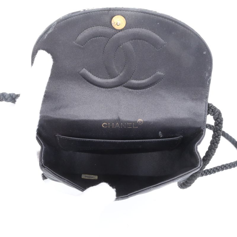 Chanel With Serial Seal Matelasse Satin Half Moon Rhinestone Shoulder Bag