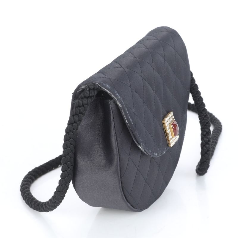 Chanel With Serial Seal Matelasse Satin Half Moon Rhinestone Shoulder Bag