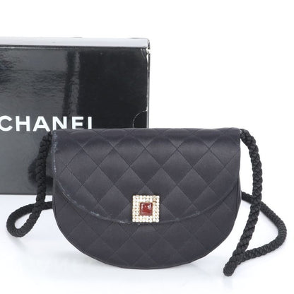 Chanel With Serial Seal Matelasse Satin Half Moon Rhinestone Shoulder Bag