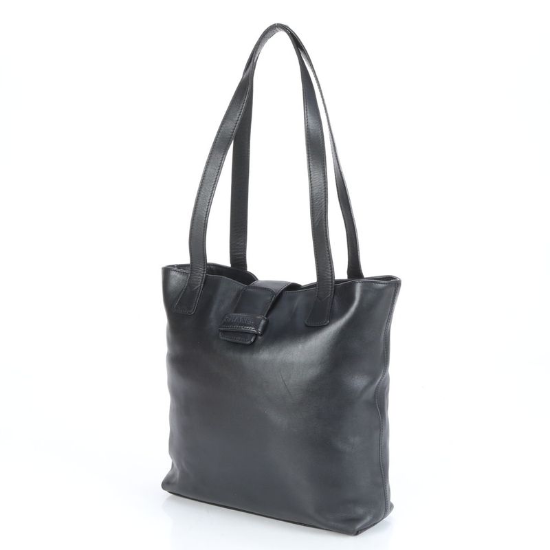 Chanel With Serial Seal Logo Leather Tote Bag Shoulder Hand Black Women's EUE