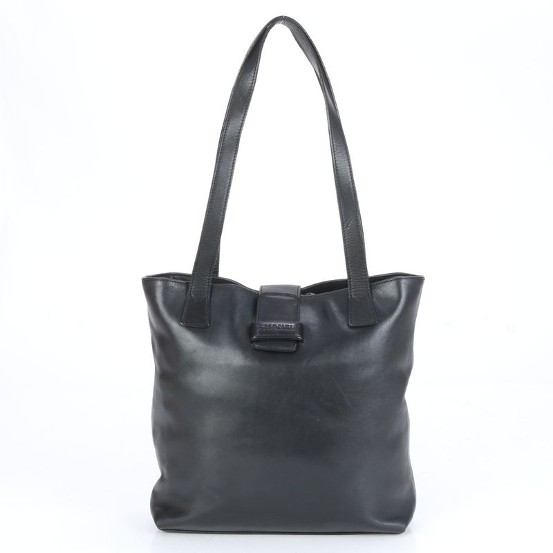 Chanel With Serial Seal Logo Leather Tote Bag Shoulder Hand Black Women's EUE