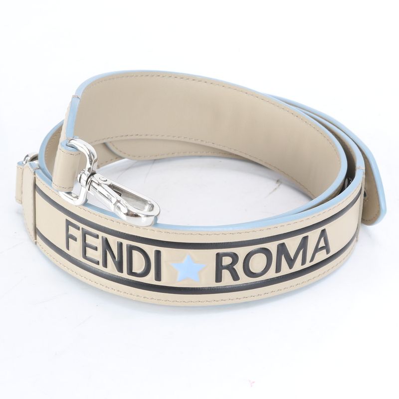 Fendi Strap You Leather Shoulder Strap Tote Bag Purse Beige Silver Hardware