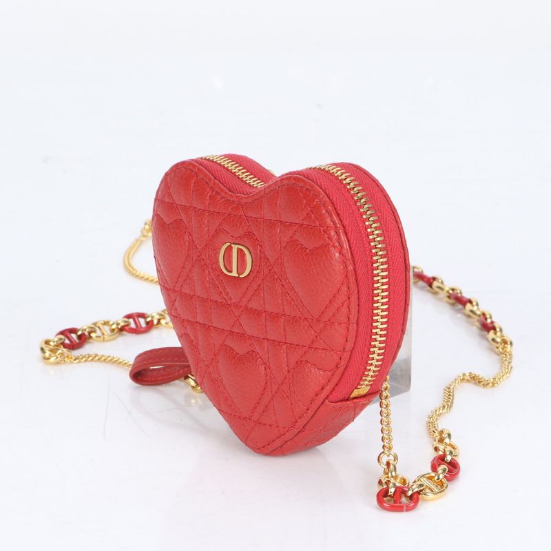 Unused Christian Dior Caro Heart Cannage Chain Leather Shoulder Bag Pouch
