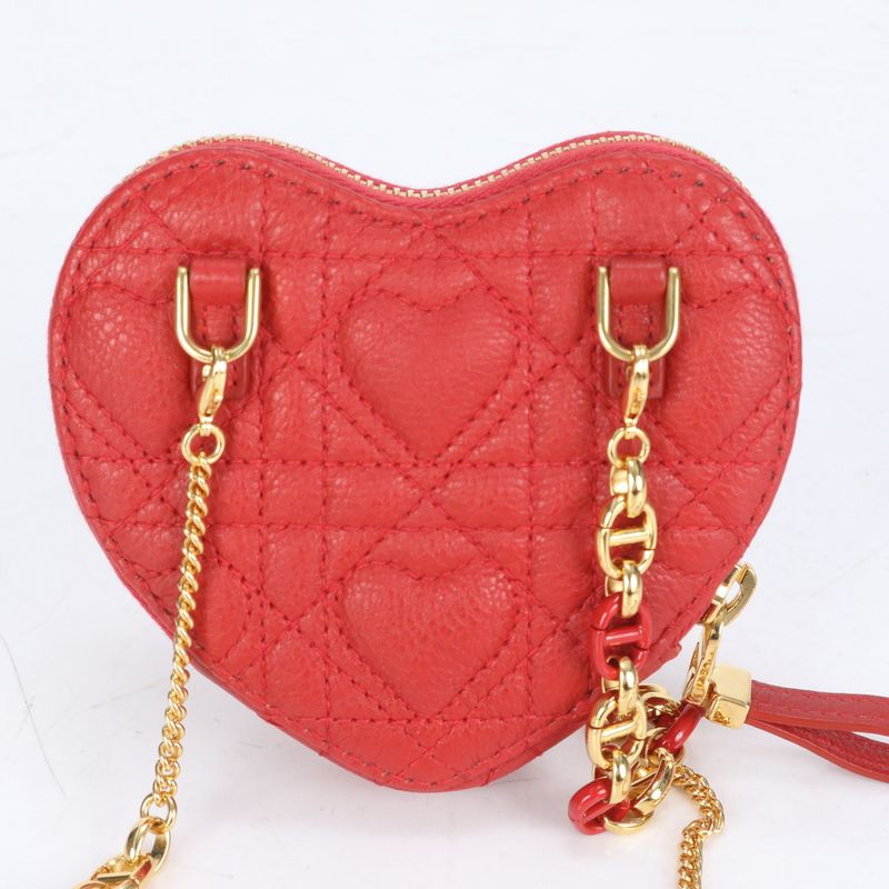 Unused Christian Dior Caro Heart Cannage Chain Leather Shoulder Bag Pouch