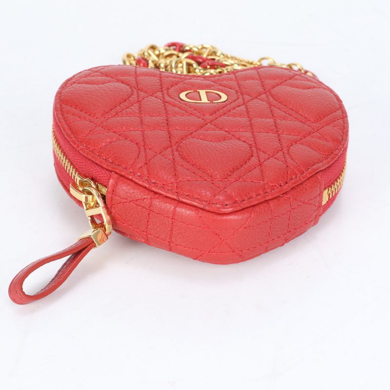Unused Christian Dior Caro Heart Cannage Chain Leather Shoulder Bag Pouch