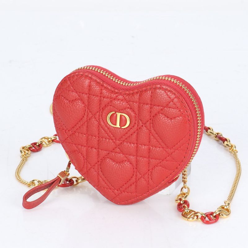 Unused Christian Dior Caro Heart Cannage Chain Leather Shoulder Bag Pouch