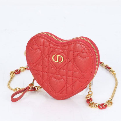 Unused Christian Dior Caro Heart Cannage Chain Leather Shoulder Bag Pouch