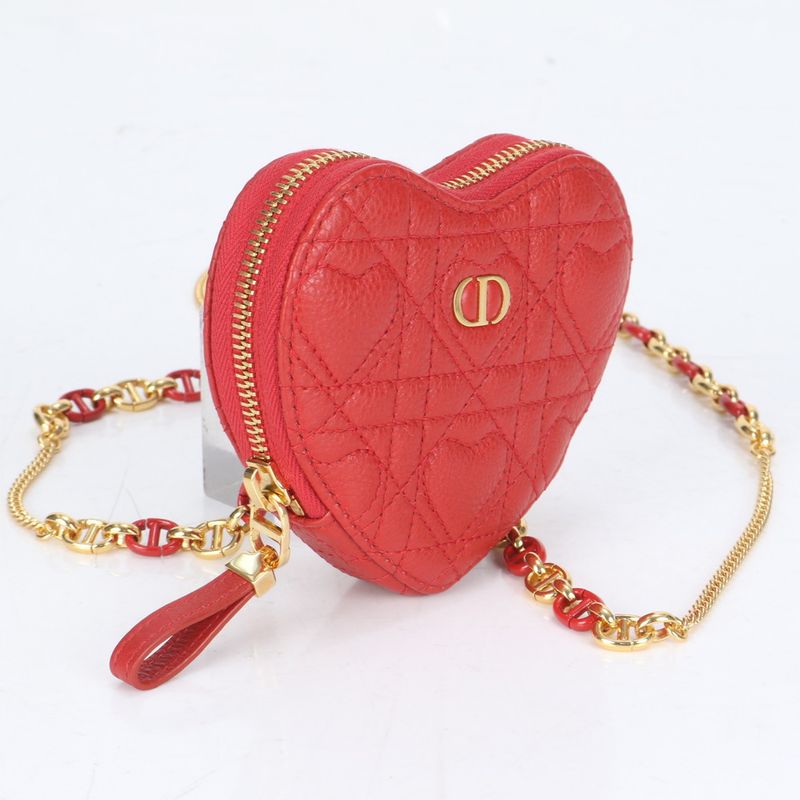Unused Christian Dior Caro Heart Cannage Chain Leather Shoulder Bag Pouch