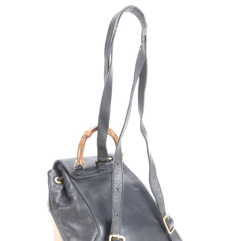 Vintage Old Gucci Bamboo Leather Backpack Sac Backpack Shoulder Bag Women EEE
