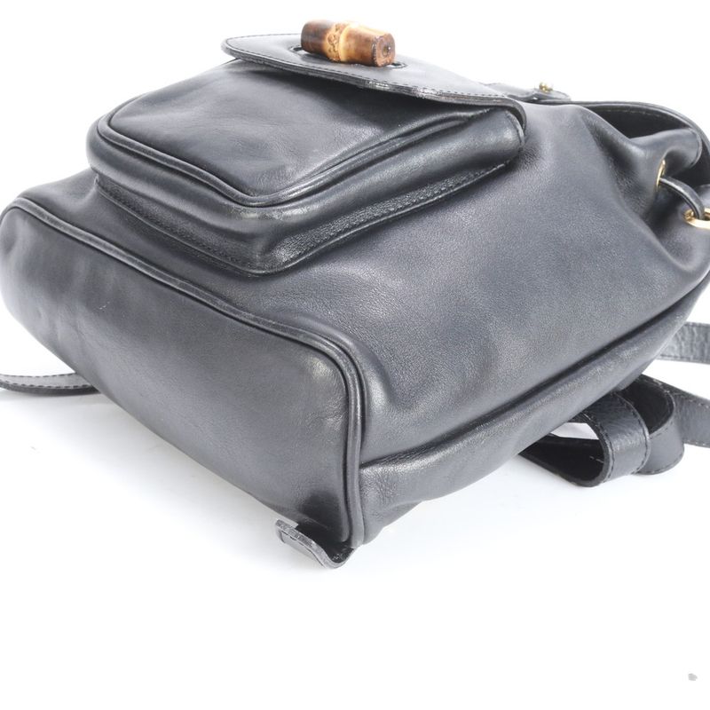 Vintage Old Gucci Bamboo Leather Backpack Sac Backpack Shoulder Bag Women EEE