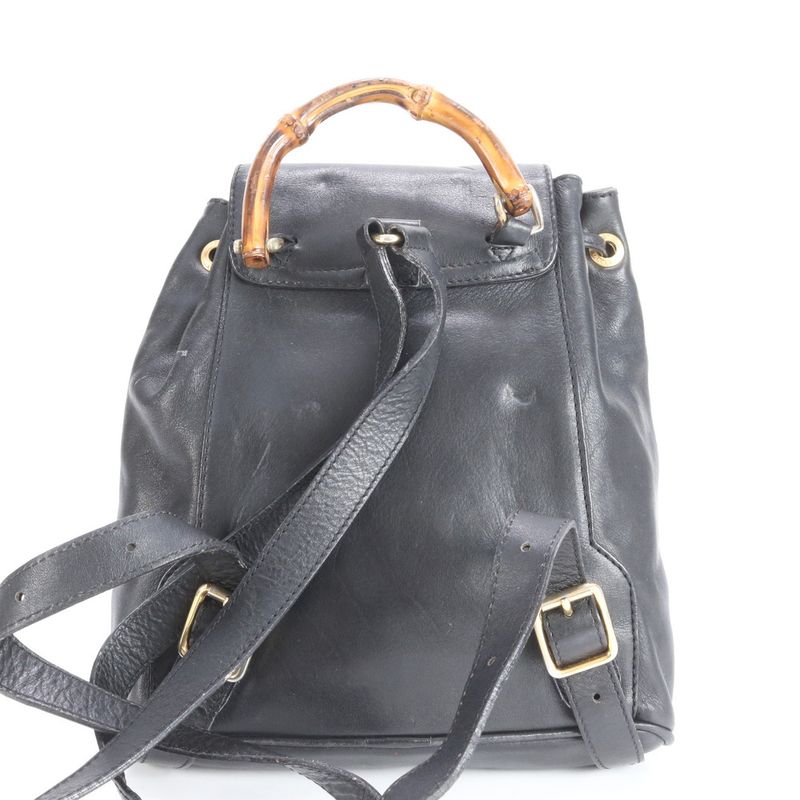 Vintage Old Gucci Bamboo Leather Backpack Sac Backpack Shoulder Bag Women EEE
