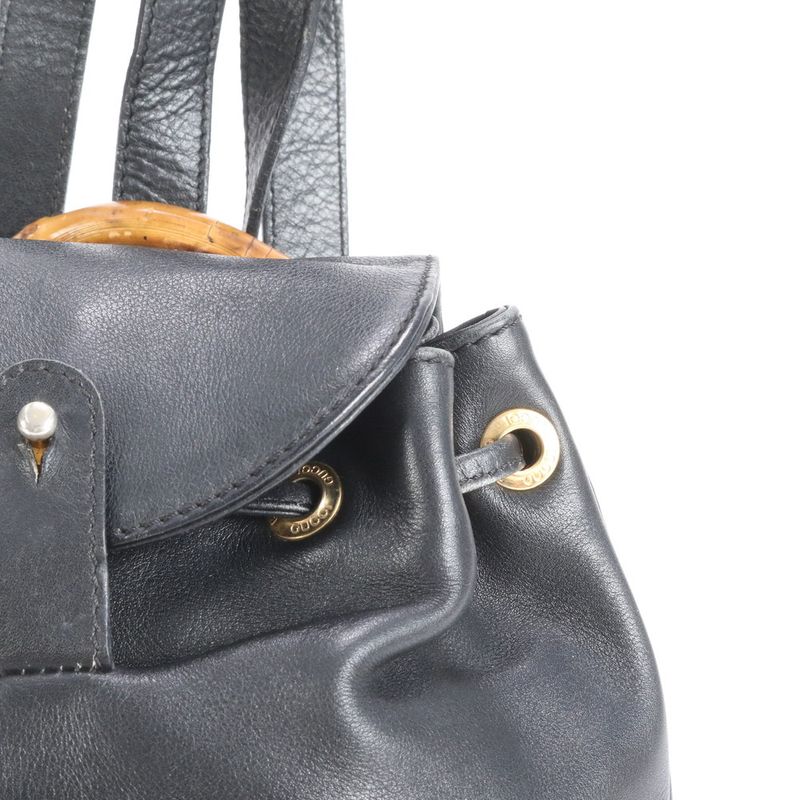 Vintage Old Gucci Bamboo Leather Backpack Sac Backpack Shoulder Bag Women EEE