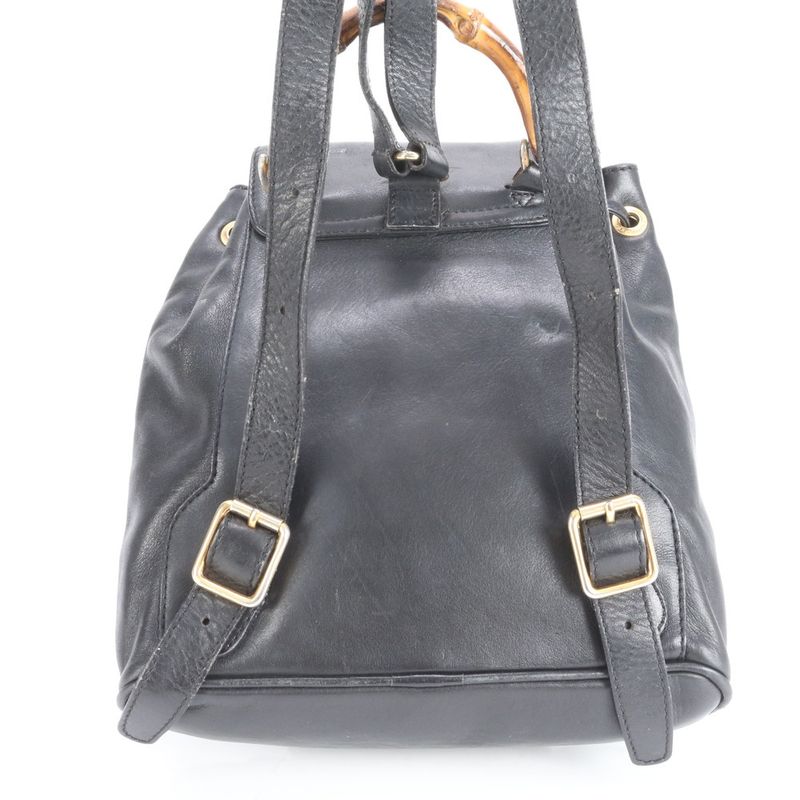 Vintage Old Gucci Bamboo Leather Backpack Sac Backpack Shoulder Bag Women EEE