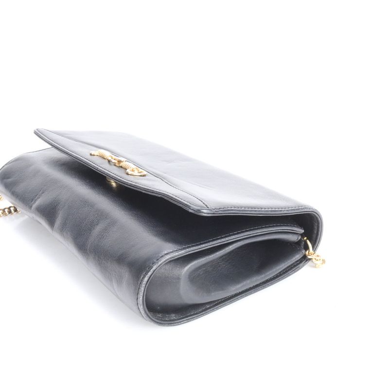 Vintage Celine Chain Leather Shoulder Bag Crossbody Hand Tote Black Women's RRM