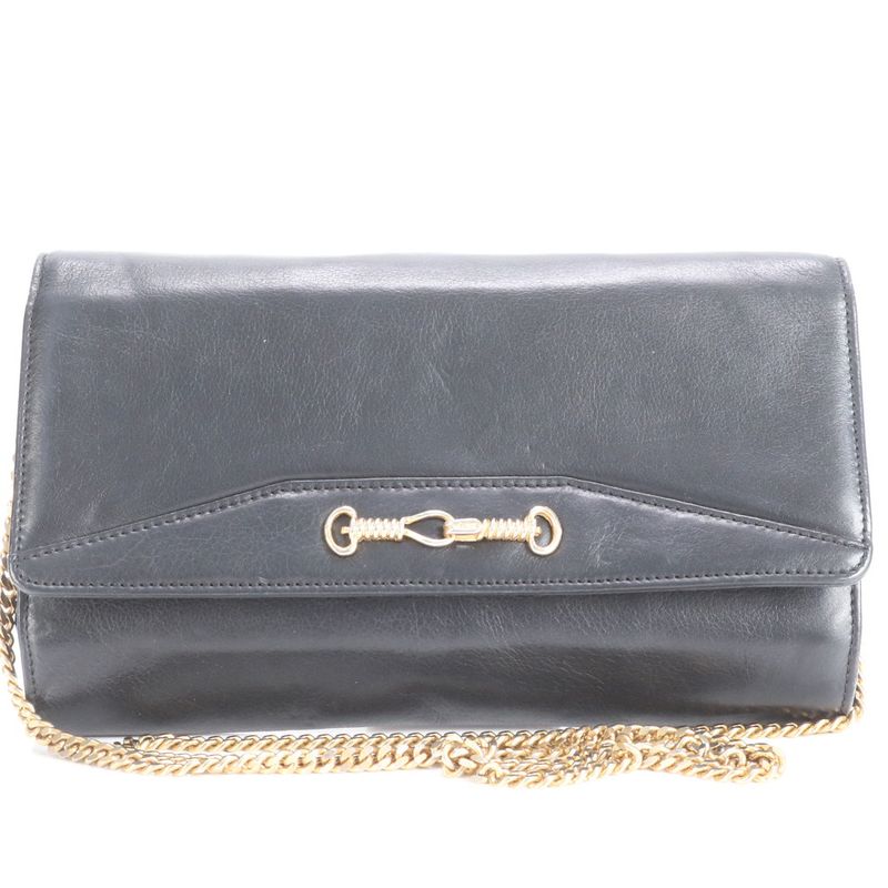 Vintage Celine Chain Leather Shoulder Bag Crossbody Hand Tote Black Women's RRM