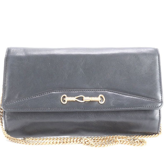 Vintage Celine Chain Leather Shoulder Bag Crossbody Hand Tote Black Women's RRM