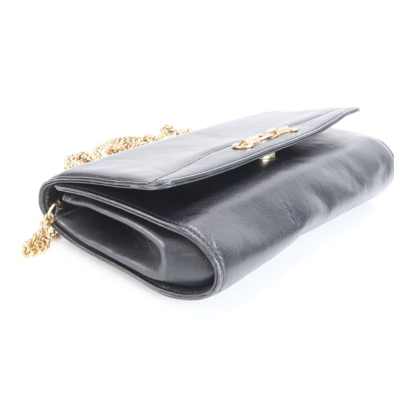 Vintage Celine Chain Leather Shoulder Bag Crossbody Hand Tote Black Women's RRM