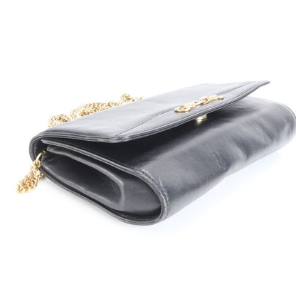 Vintage Celine Chain Leather Shoulder Bag Crossbody Hand Tote Black Women's RRM