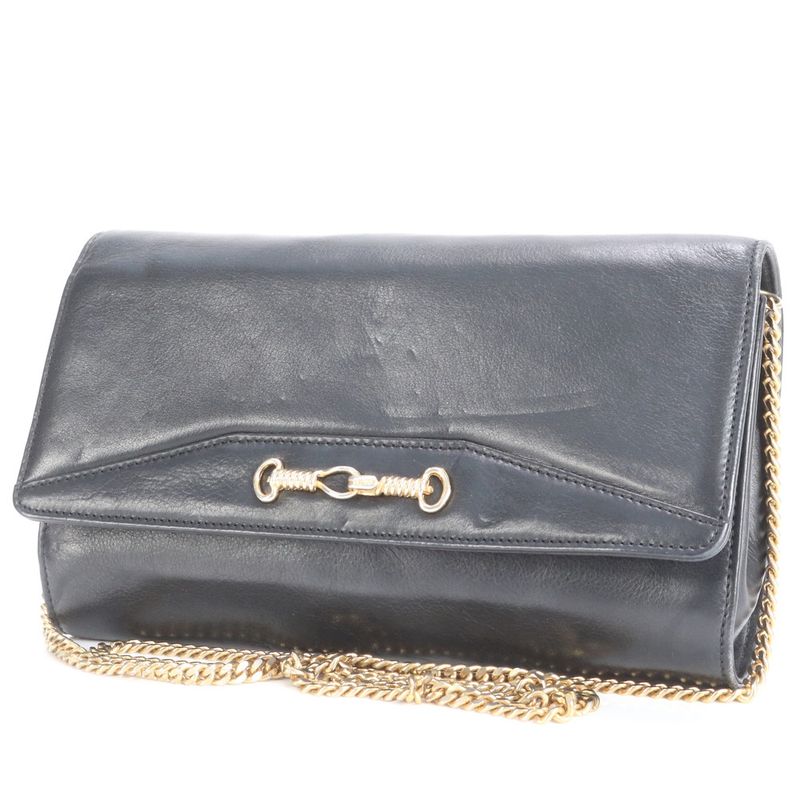 Vintage Celine Chain Leather Shoulder Bag Crossbody Hand Tote Black Women's RRM