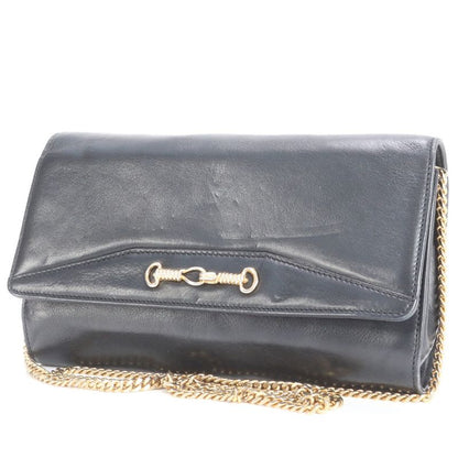 Vintage Celine Chain Leather Shoulder Bag Crossbody Hand Tote Black Women's RRM