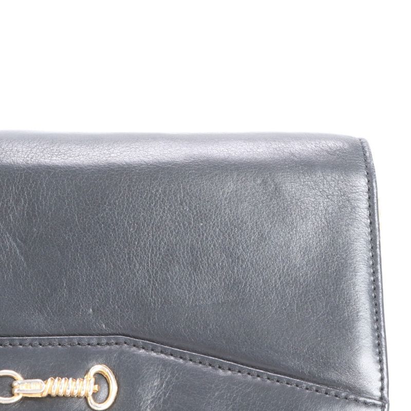 Vintage Celine Chain Leather Shoulder Bag Crossbody Hand Tote Black Women's RRM
