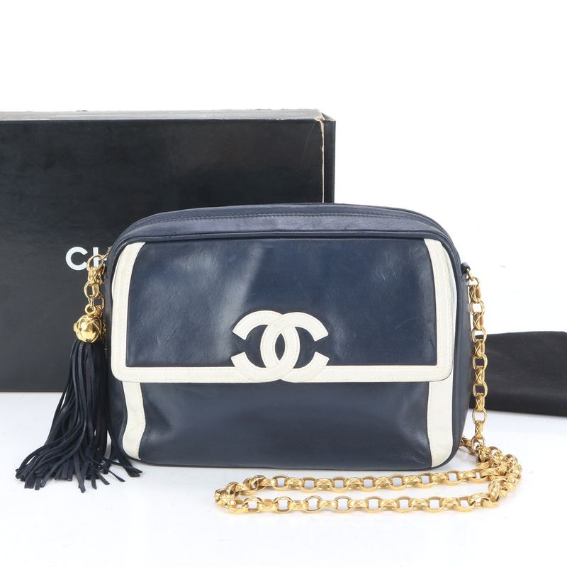 Chanel With Serial Seal Tassel Lambskin Leather Chain Shoulder Bag Crossbody