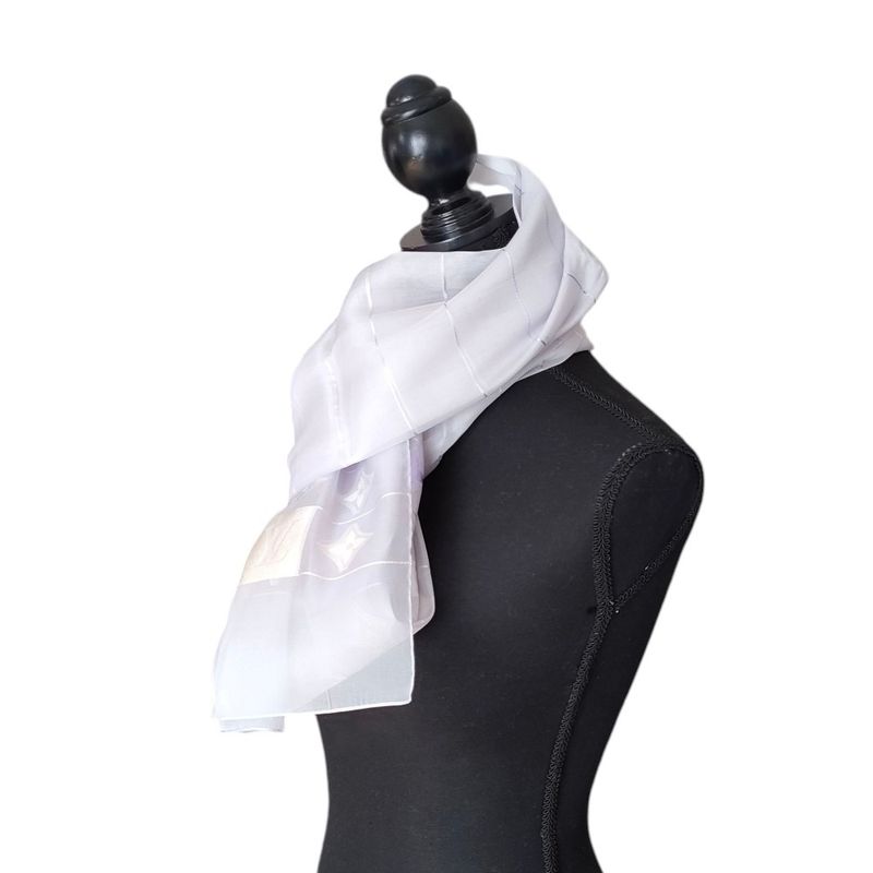 Louis Vuitton Organdy Monogram Embroidered Sheer Silk Shawl Light Purple