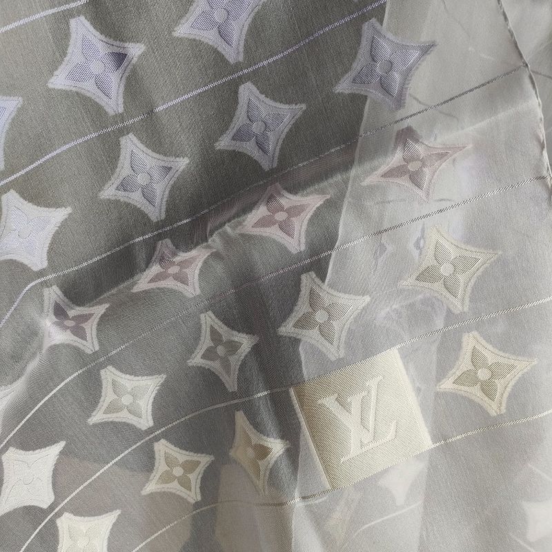 Louis Vuitton Organdy Monogram Embroidered Sheer Silk Shawl Light Purple