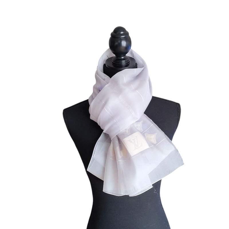 Louis Vuitton Organdy Monogram Embroidered Sheer Silk Shawl Light Purple