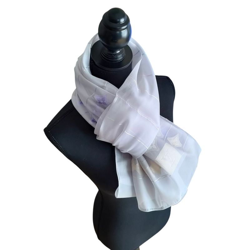 Louis Vuitton Organdy Monogram Embroidered Sheer Silk Shawl Light Purple