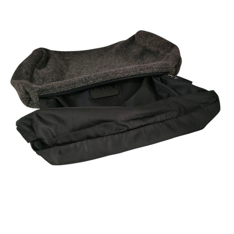 Prada Triangle Logo Wool Pouch Small Pouch Gray Women's Used
