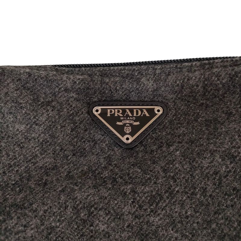 Prada Triangle Logo Wool Pouch Small Pouch Gray Women's Used