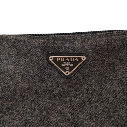 Prada Triangle Logo Wool Pouch Small Pouch Gray Women's Used