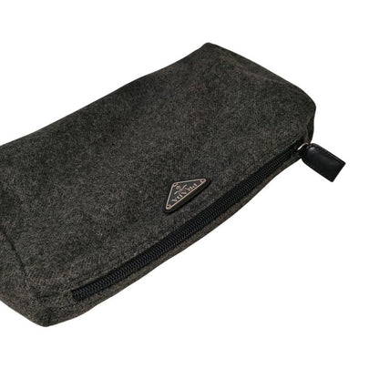 Prada Triangle Logo Wool Pouch Small Pouch Gray Women's Used