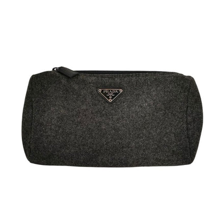 Prada Triangle Logo Wool Pouch Small Pouch Gray Women's Used
