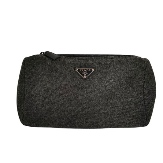 Prada Triangle Logo Wool Pouch Small Pouch Gray Women's Used