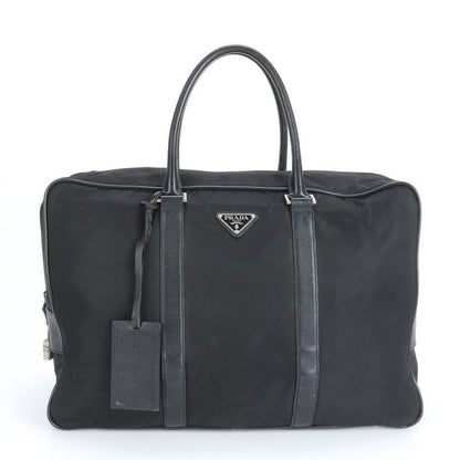 Prada Tessuto Nylon Triangle Logo Leather Boston Bag Business Travel Tote