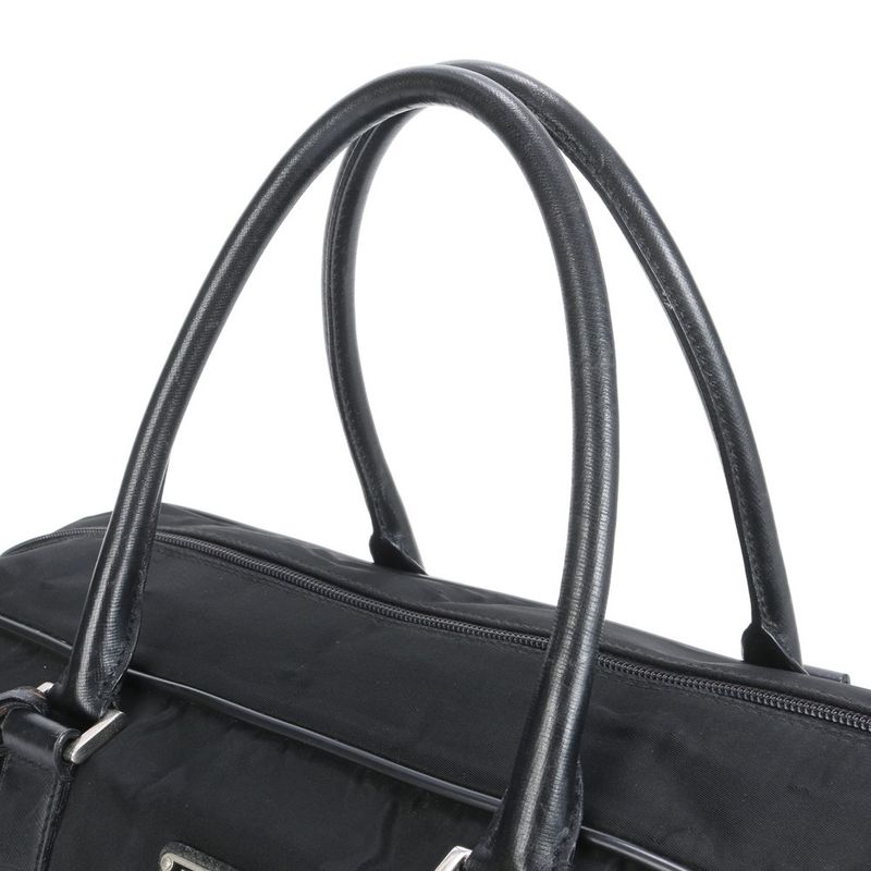 Prada Tessuto Nylon Triangle Logo Leather Boston Bag Business Travel Tote