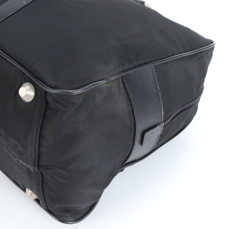 Prada Tessuto Nylon Triangle Logo Leather Boston Bag Business Travel Tote