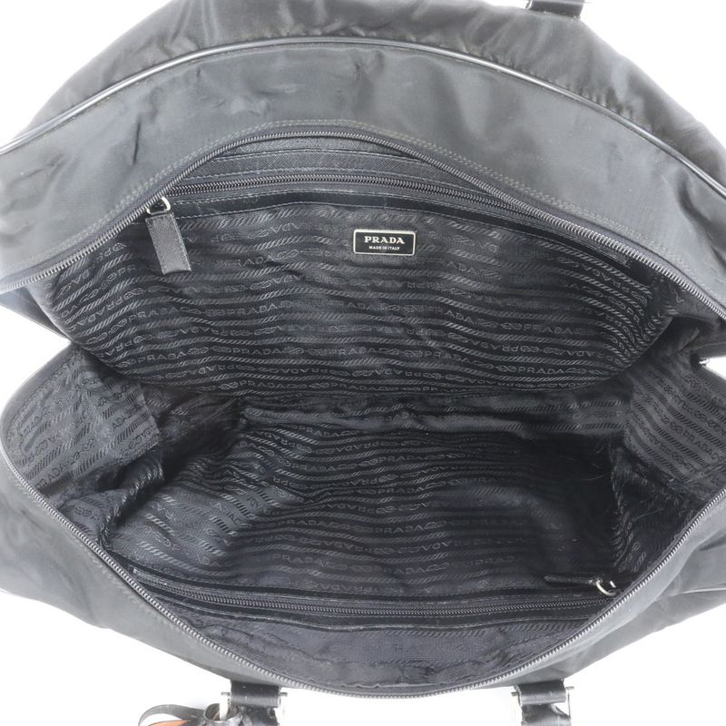 Prada Tessuto Nylon Triangle Logo Leather Boston Bag Business Travel Tote