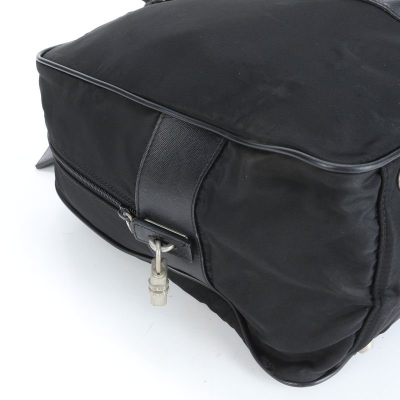 Prada Tessuto Nylon Triangle Logo Leather Boston Bag Business Travel Tote