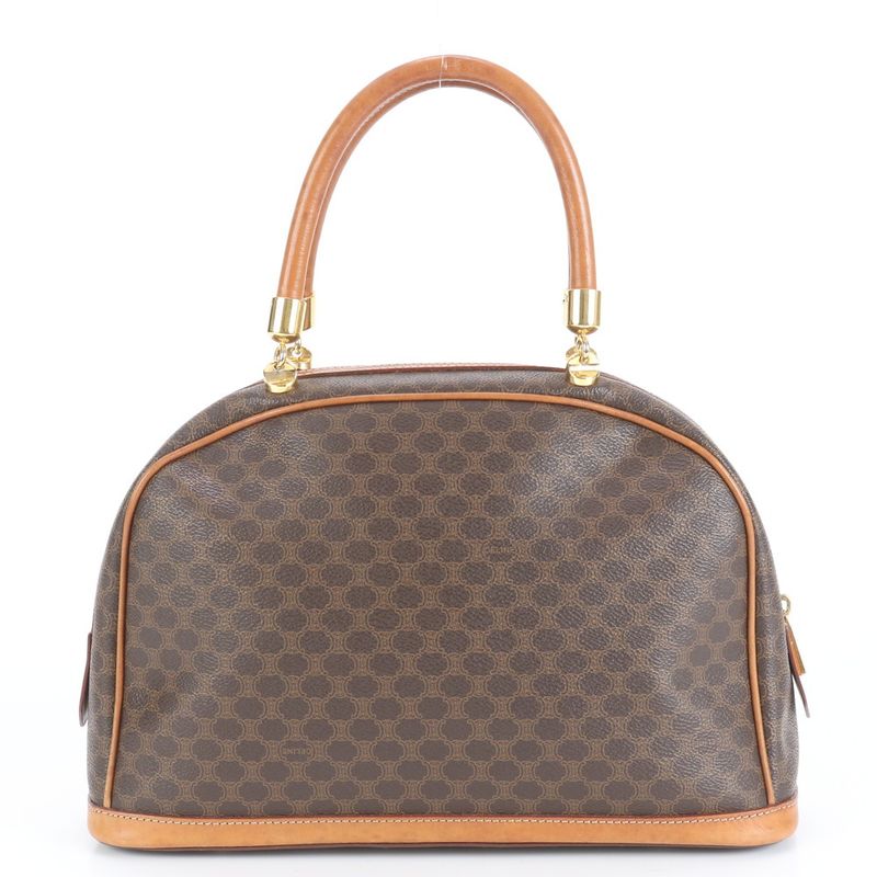 Vintage Celine Macadam Triomphe Shoulder Hand Gold Leather Tote Bag Women