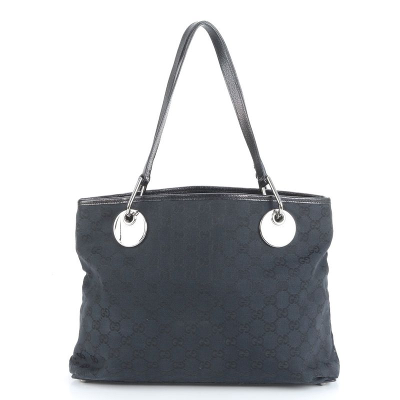 Gucci GG Canvas Eclipse Leather Tote Bag Shoulder Hand Navy Blue 120837 Women's