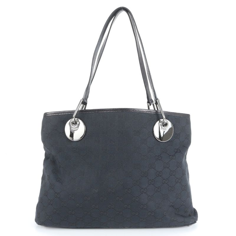 Gucci GG Canvas Eclipse Leather Tote Bag Shoulder Hand Navy Blue 120837 Women's