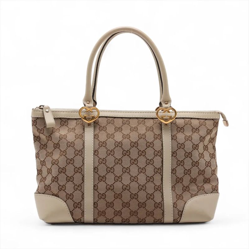 Gucci GG Canvas Lovely Heart Leather Tote Bag Shoulder Hand A4 257069 Women's