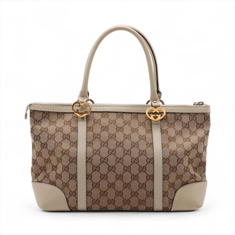 Gucci GG Canvas Lovely Heart Leather Tote Bag Shoulder Hand A4 257069 Women's