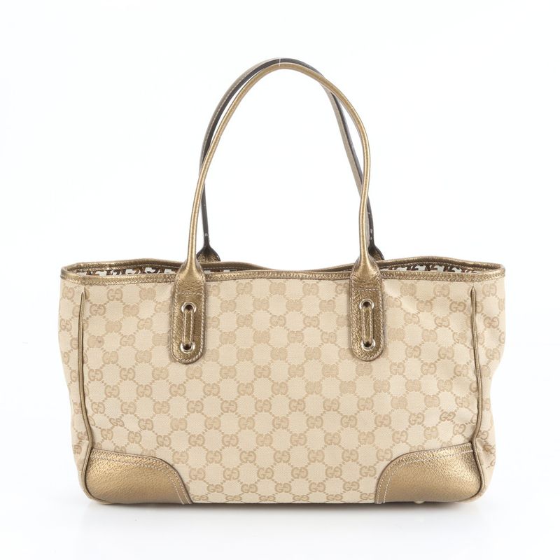 Gucci GG Canvas Princy Leather Tote Bag Shoulder Hand A4 Beige 163805 Women's