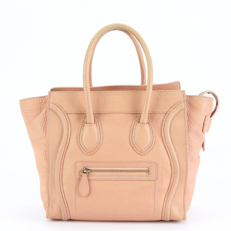 Celine Luggage Micro Shopper Leather Tote Bag Shoulder Hand Pink Women Ladies