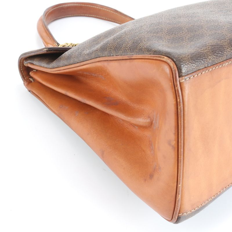 Vintage Celine Macadam Leather Handbag Top Handle Tote Brown Women's EEE Cv5-9